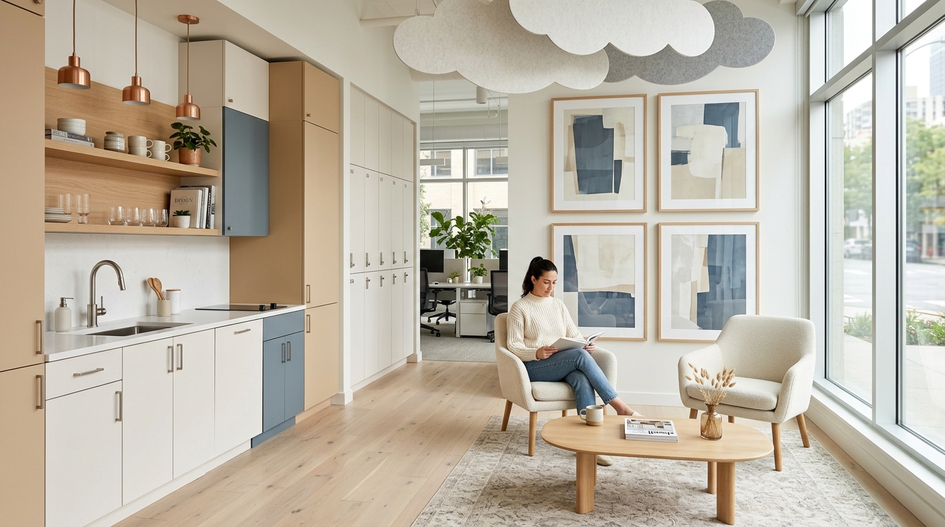 Joy Collection pantry in Bianco Alaska, Beige Arizona, and Bleu Spazio